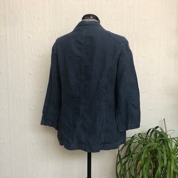 Seasalt Bullfinch linen cropped jacket in blue worker style size 14 UK or 10 US - Picture 2 of 2